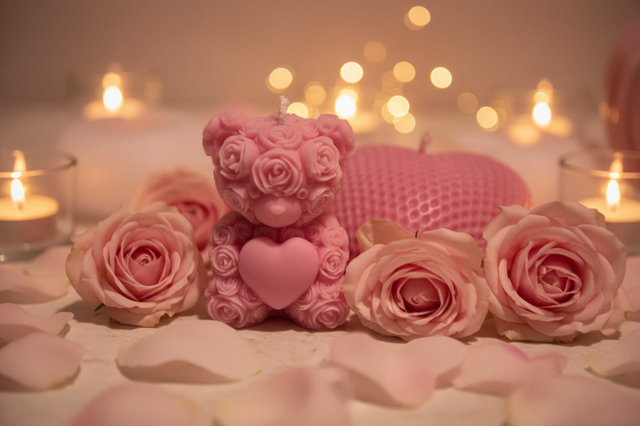 Ρομαντικό Σετ Κεριών Καρδιά - Luxury Pink Rose Candle Gift Set