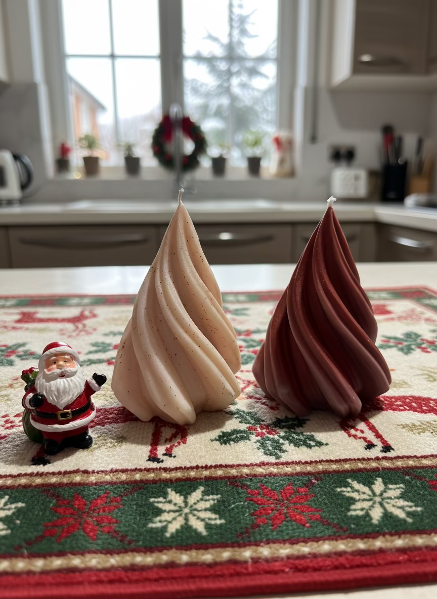 Swirl Tree Candle - Χριστουγεννιάτικο Κερί Δέντρο Swirl – Χειροποίητο Κερί Σόγιας με Λάμψη - Size M