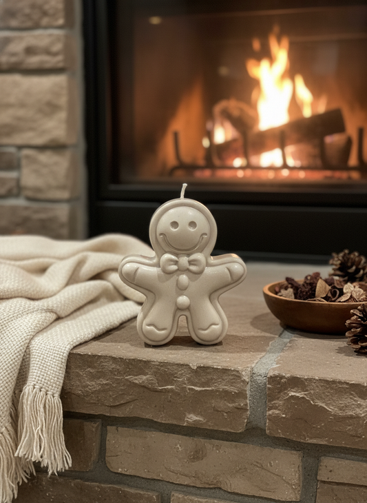 Gingerbread Man Candle on Fireplace